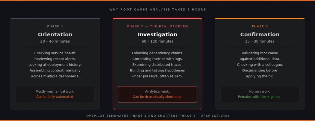 root cause analysis time breakdown three phases incident investigation 2026